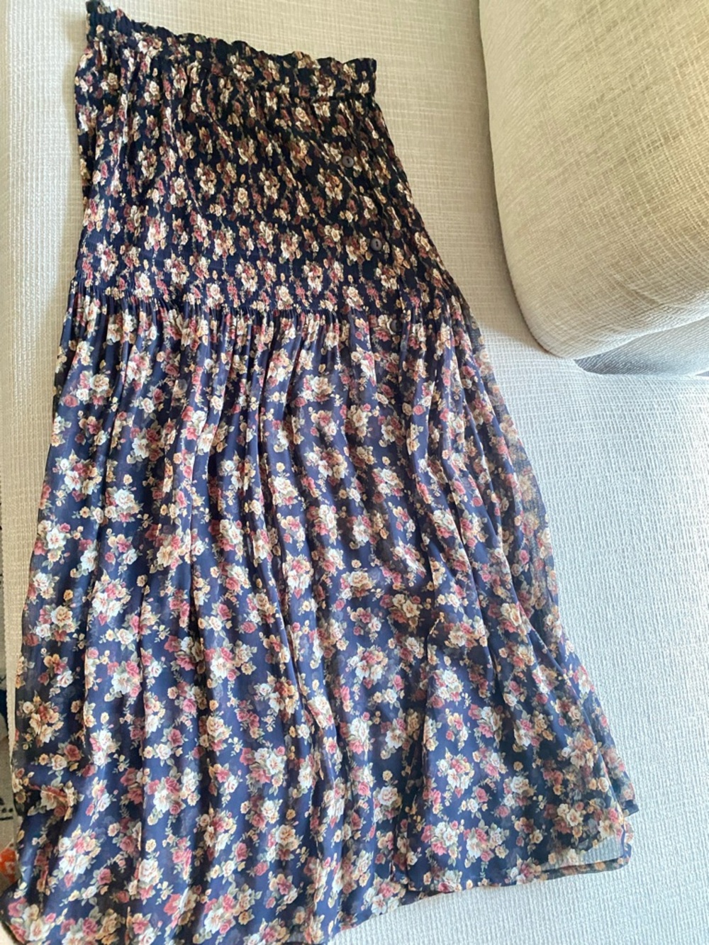 Express Navy Floral Maxi Skirt with Smocked Waistband